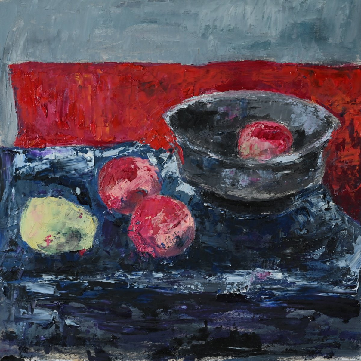 Expressive Still Life Oil Painting By Elena Zapassky, 20 X 20, Still Life With Summer Fruits, Original Artwork