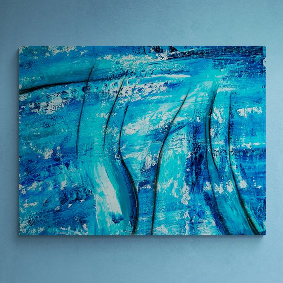 La Ondoj N-2 (XXL) - Blue Abstract Painting (W)130x(H)102 cm.