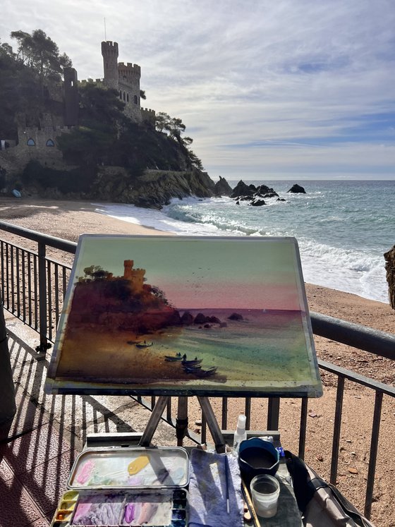 Picturesque fortress at dawn in Lloret de Mar on the shores of the Mediterranean Sea