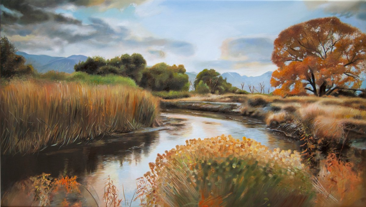 Photorealistic Oil Painting , By The River By Valeri Tsvetkov, 35 X 20, Artwork For Sale On Artfinder