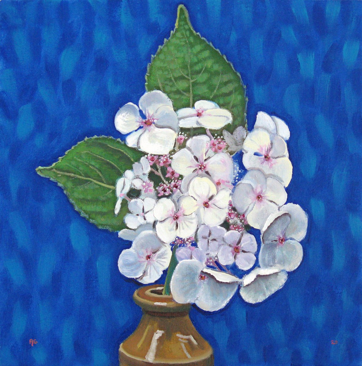 Botanical Oil Painting By Richard Gibson, 12 X 12", Hydrangea 2, Original Artwork