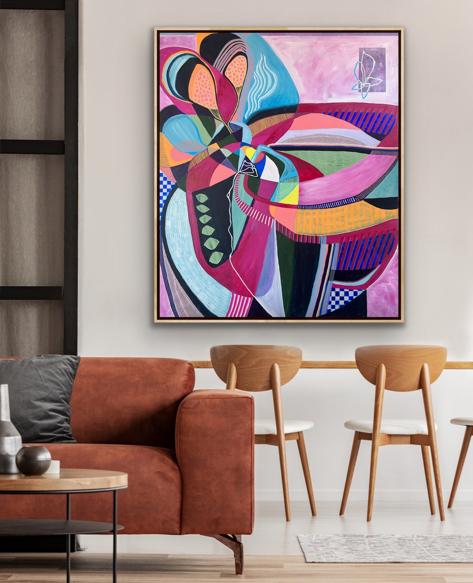 Abstract Acrylic Painting By Samantha Malone, 39 X 47", Peek Inside 2, Original Artwork