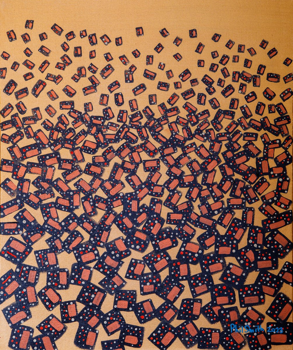 Geometric Abstract Acrylic Painting By Phil Smith, 20 X 24", Study In Gold And Copper, Original Artwork