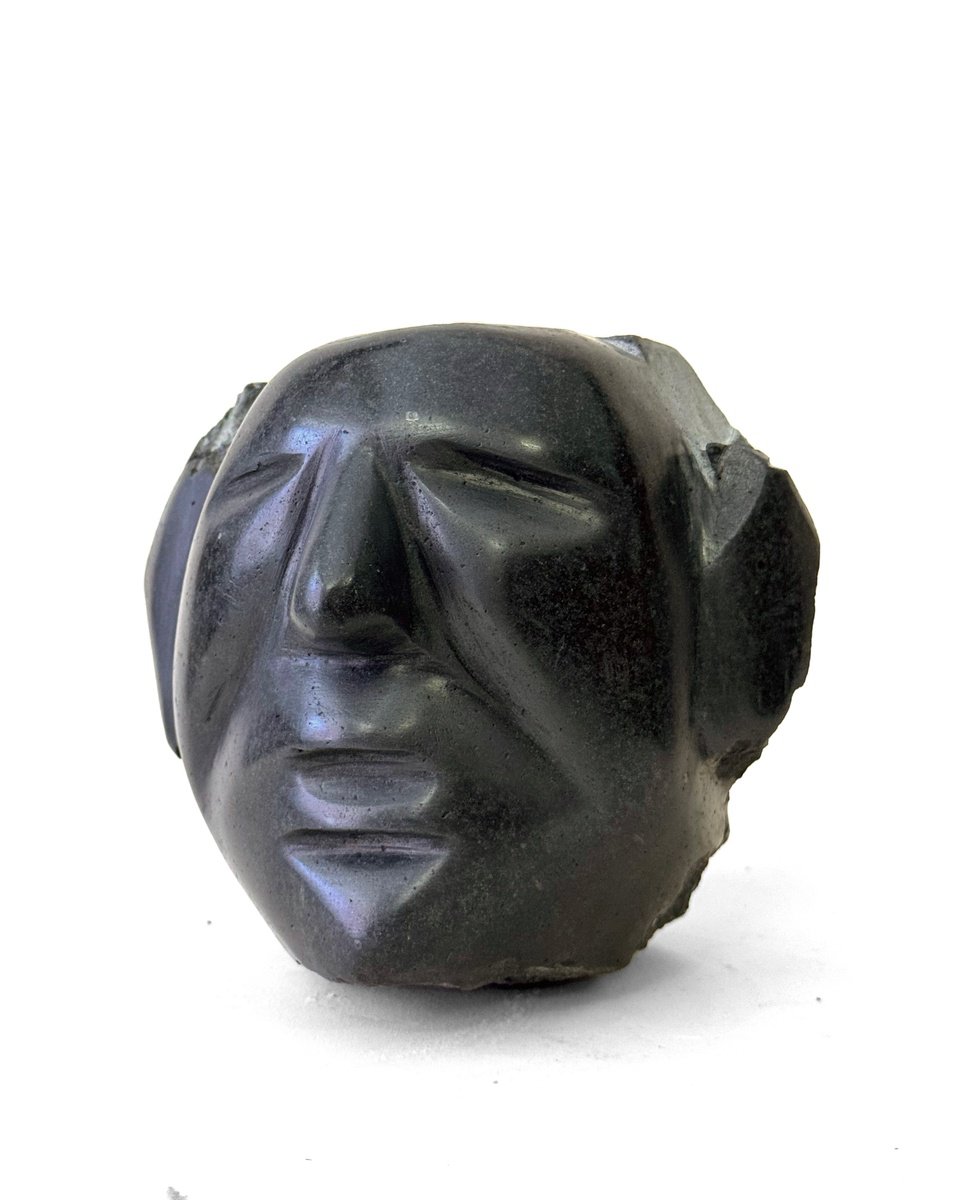 Expressive Portrait Stone Sculpture By Sol Vil, 5 X 5", Sanpietrino, Original Artwork