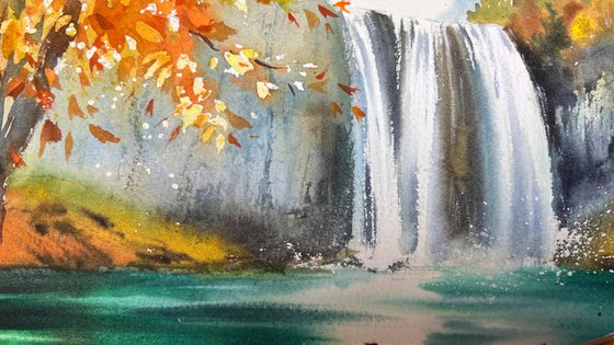Boat Beneath Autumn’s Cascade