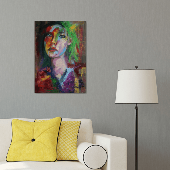 To Sounds of Jazz... Portrait of a girl /  ORIGINAL PAINTING