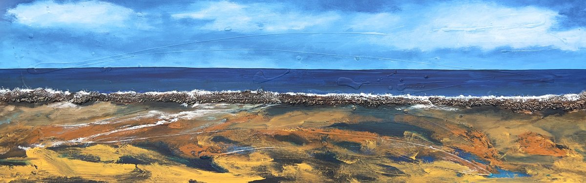 Abstract Landscape Painting By Km Arts, 47 X 16", When The Tide Goes Out, Original Artwork