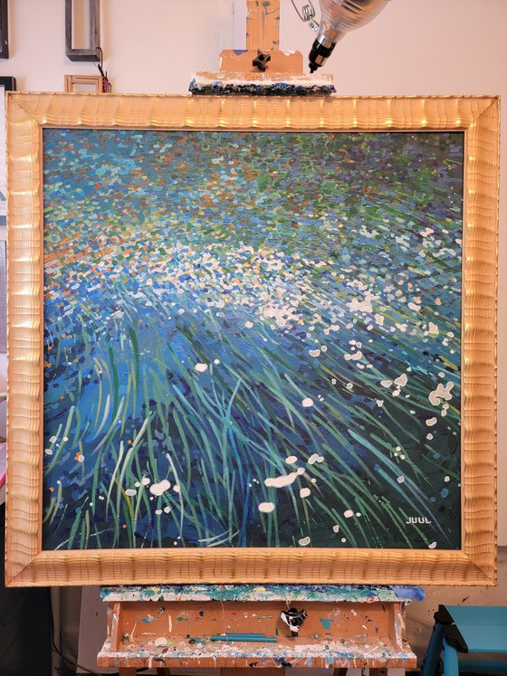 Seagrass Meadow, 30 x 30 x 1.5" w/ frame 35 x 35"