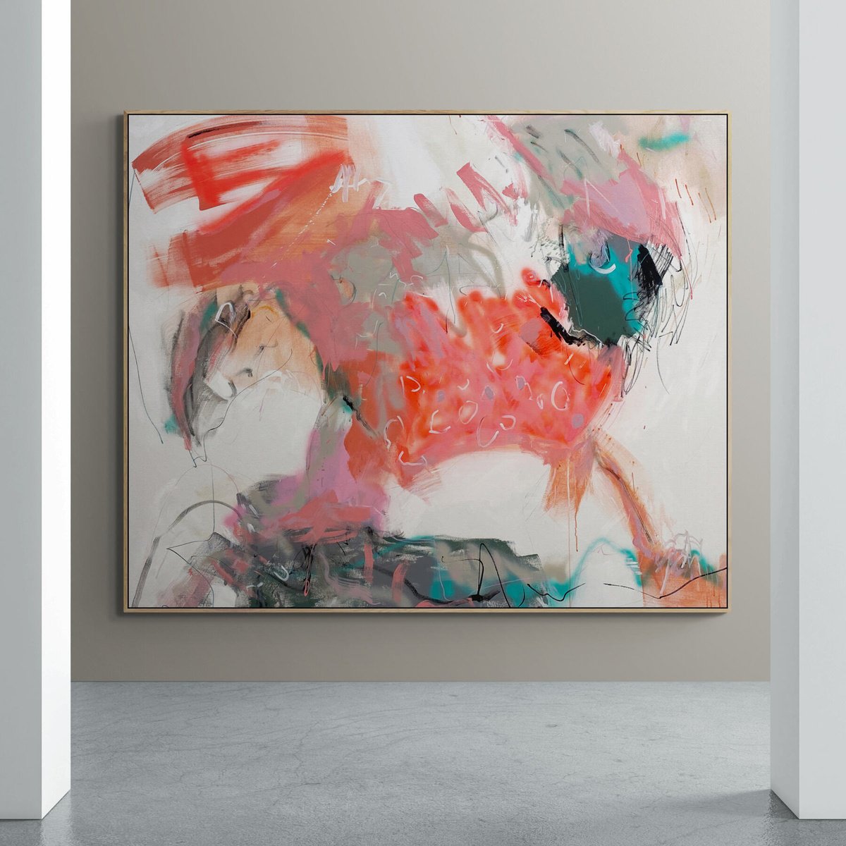 Expressive Abstract Acrylic Painting By Cheryl Harrison, 67 X 55, Hit The Ground Running, Original Artwork