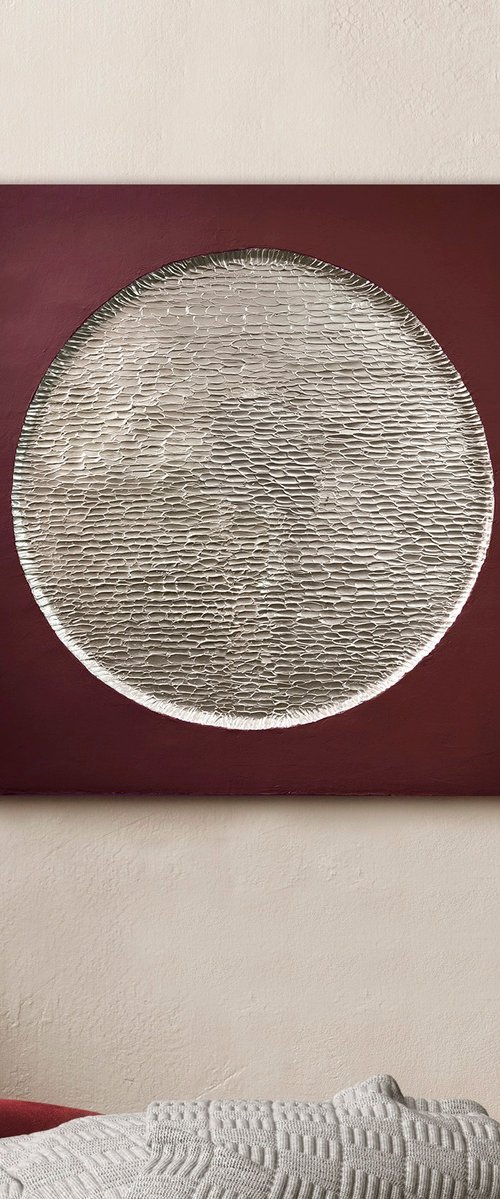 "Burgundy Mars" Burgundy silver abstract art by Alex