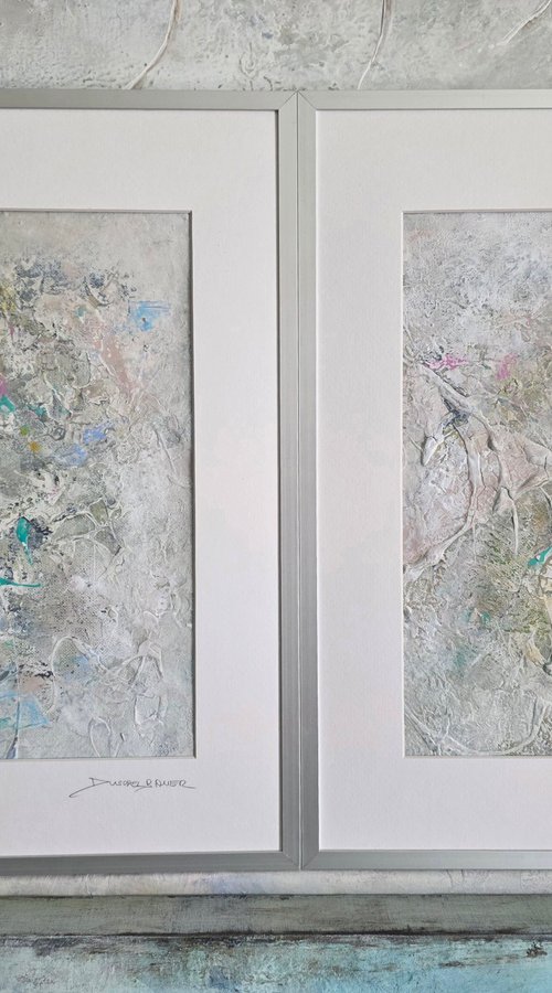 White Little Story XVI Diptych by Doris Duschelbauer