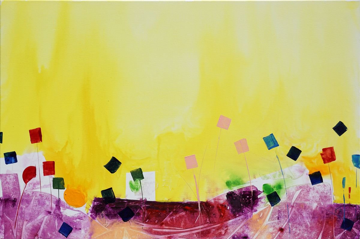 Abstract Watercolour By Jelena B, 36 X 24, My Summer Garden 90X60Cm/36X24In, Original Artwork