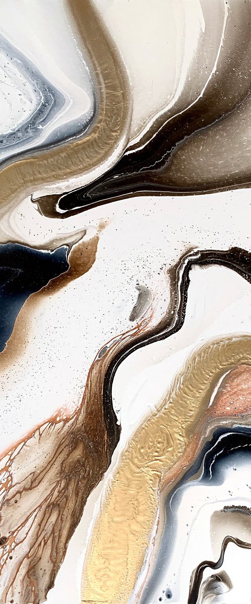 Gold abstract fluidart cosmos painting. by Marina Skromova