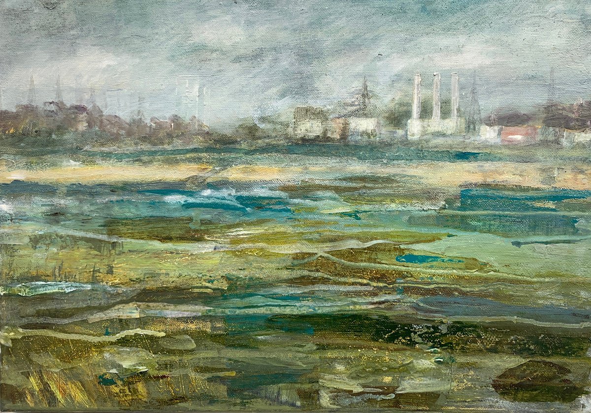 Expressive Landscape Oil Painting By Suzsi Corio, 18 X 13", Estuary View, Original Artwork