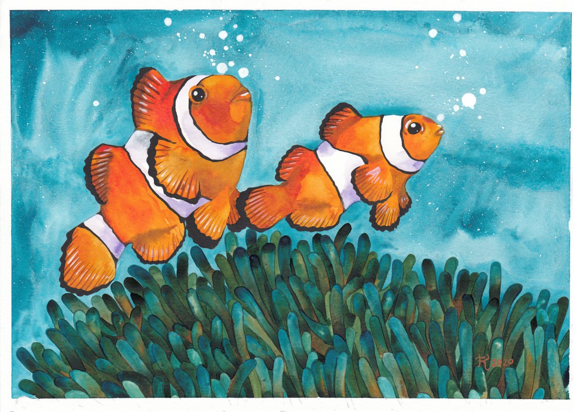 Impressionistic Animal Painting By Terri Smith, 16 X 12", Clown Fish 3, Original Artwork