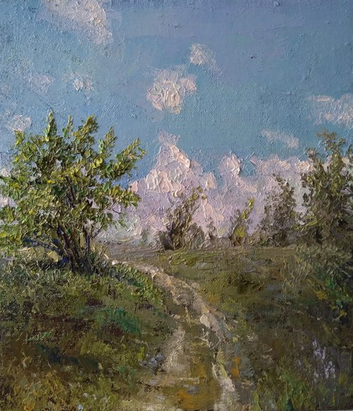 Spring sun (30x35cm, oil painting, impressionistic) by Kamsar Ohanyan