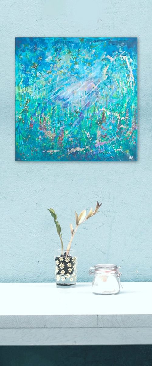 Forest Light - silver and blue abstract by Lisa Mann