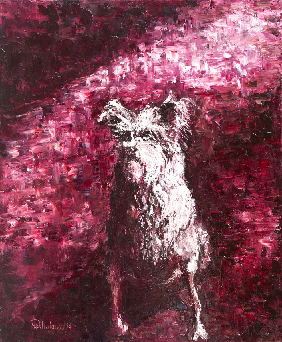 Impressionistic Animal Oil Painting By Liudmila Pisliakova, 20 X 24", Little Bonnie Bone, Original Artwork