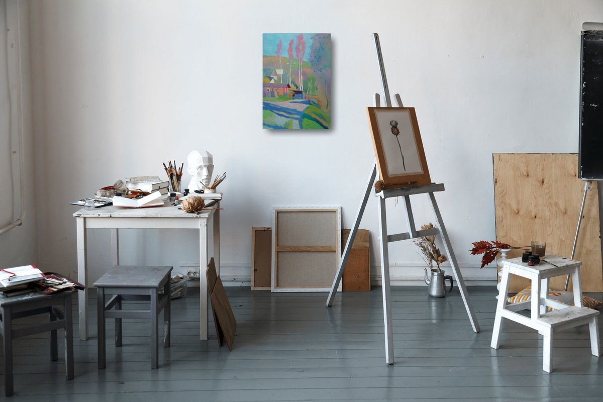 Impressionistic Landscape Oil Painting By Vasyl Koval, 20 X 28", Warm Evening In Transcarpatian, Original Artwork