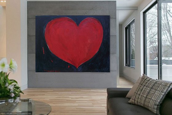 RED HEART - If there is a heart that starts to beat somewhere, There is certainly a reflection of it…  - Abstract interior art, original oil painting, red black colour, love lovers passion - XXL large size, Valentine