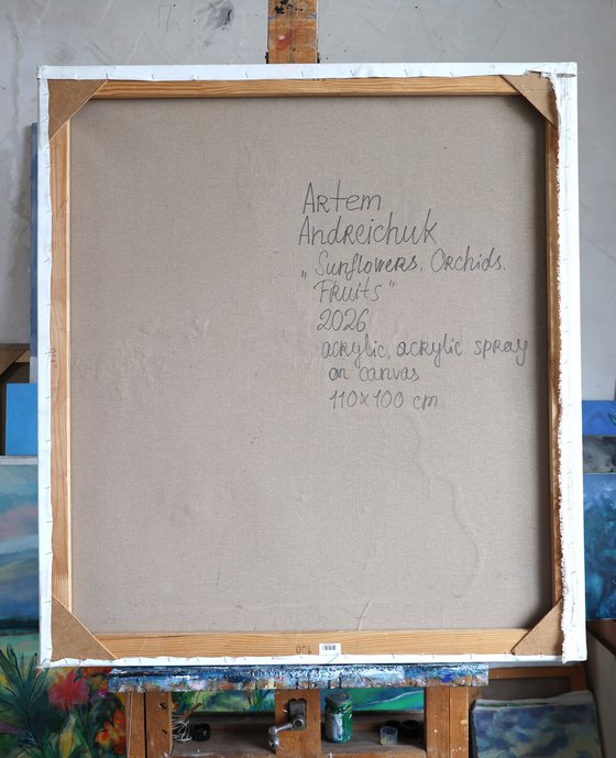 Sunflowers. Orchids. Fruits