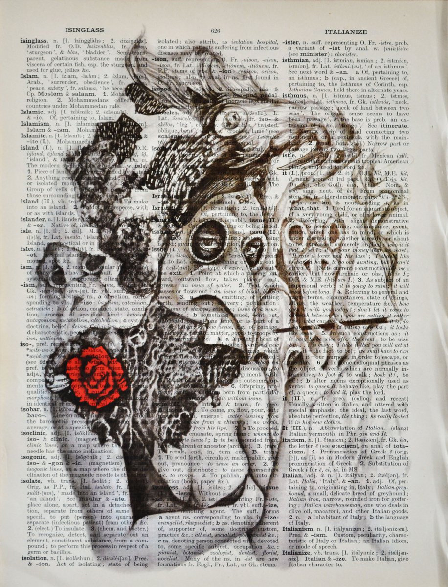 The Queen Of Plague - Collage Art on Large Real English Dictionary Vintage Book Page Perfe... by Jakub DK - JAKUB D KRZEWNIAK