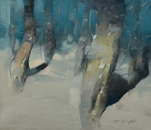 Night Trees, Original oil painting, Handmade artwork, One of a kind by Vahe Yeremyan