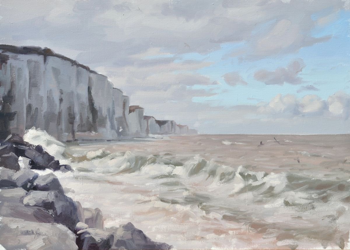 Cliffs on the French Channel coast, high tide by ANNE BAUDEQUIN