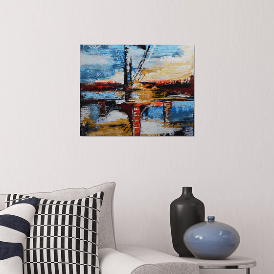 Bridge - Modern abstract Palette knife Urban art Gift idea