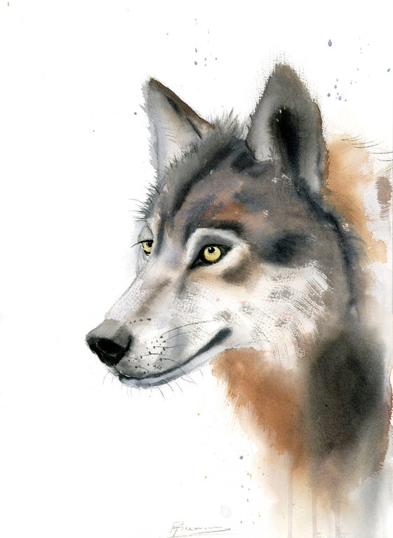 Watercolor Wolf portrait