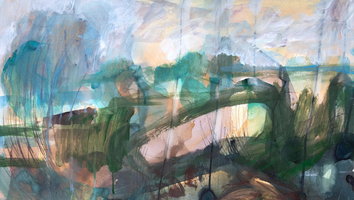 Impressionistic Watercolour , Pond 6 By Elizabeth Anne Fox, 30 X 17, Artwork For Sale On Artfinder