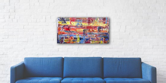 "Go With The Flow" - FREE WORLDWIDE SHIPPING - Original PMS Abstract Oil Painting On Canvas - 36" x 18"