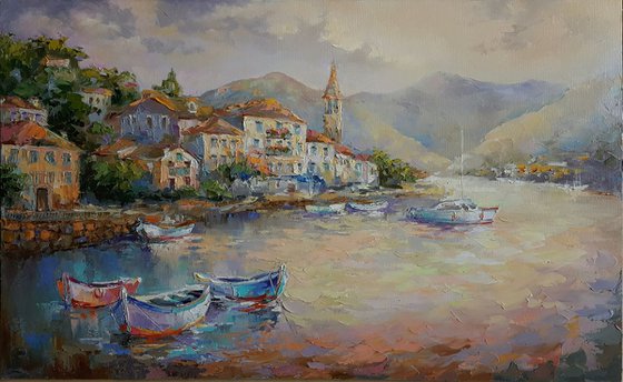 Painting " Seaside landscape ", impasto original oil landscape