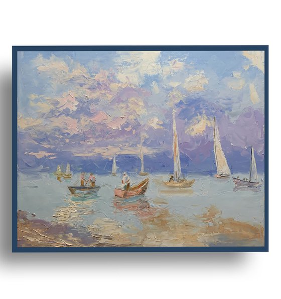 Yachts at sunset.