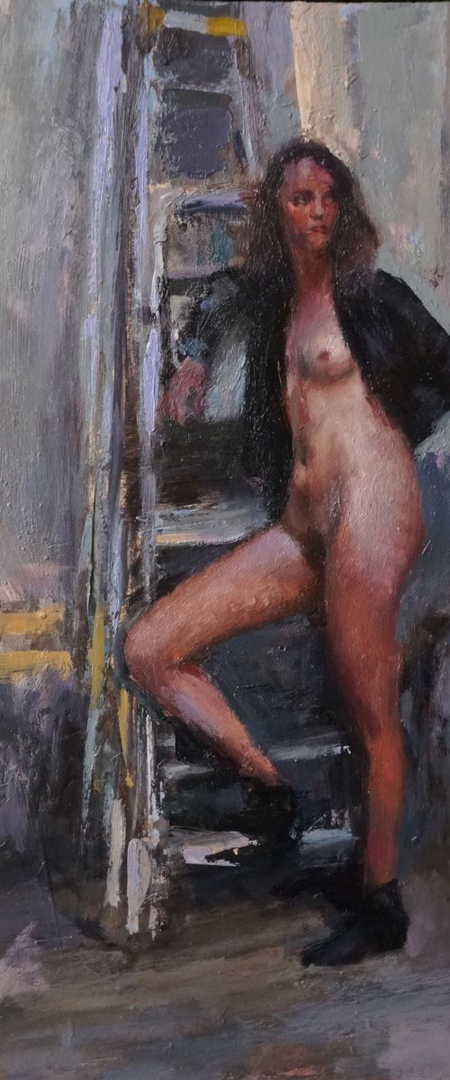 Pauline on the stepladders by Manuel Leonardi