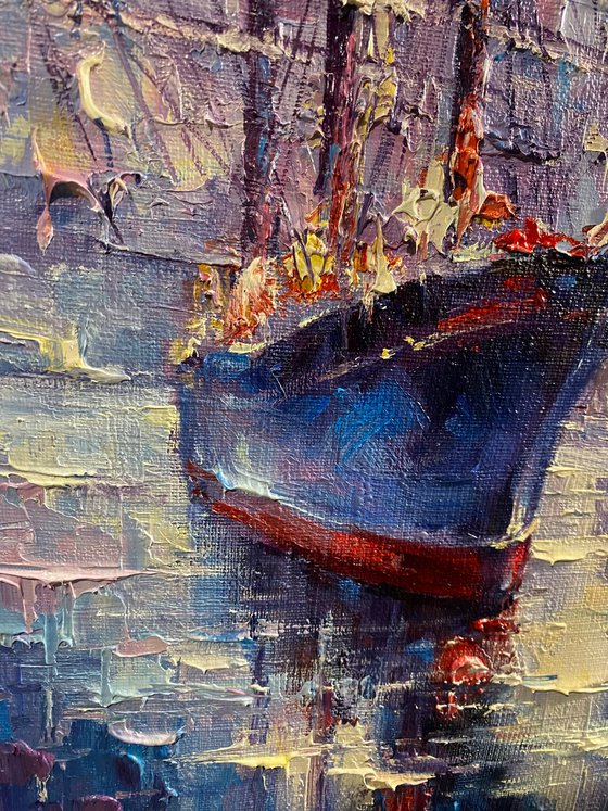 "Morning at the port"original oil painting