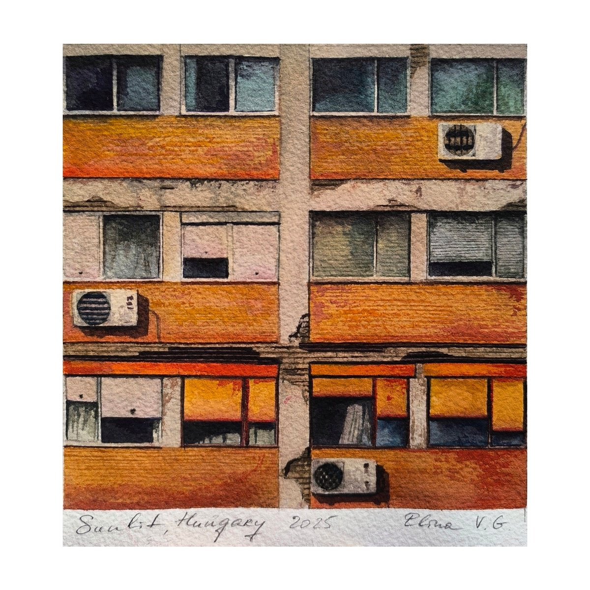 Cityscapes Watercolour By Elina V.g., 6 X 6, Sunlit, Original Artwork