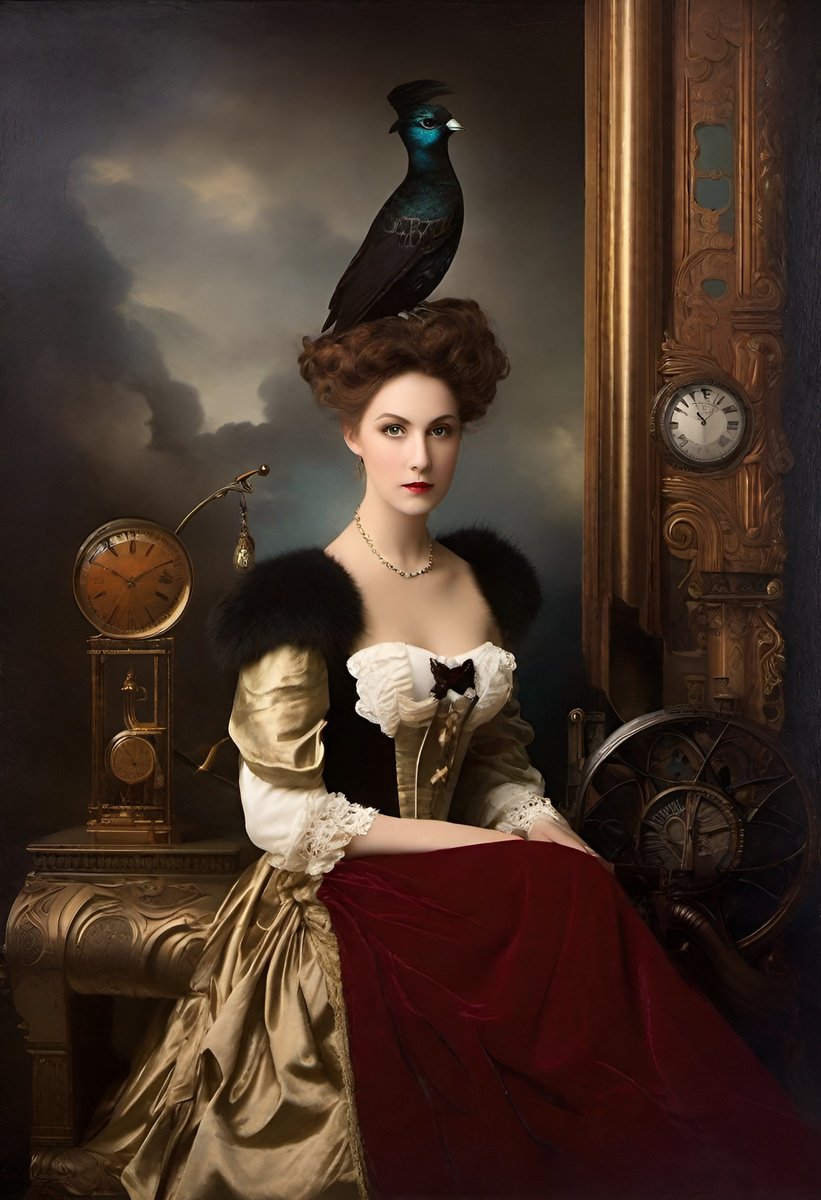 Surrealistic Portrait Giclee Print By Misty Lady - M. Nierobisz, 12 X 17", The Woman And Bird, Original Artwork