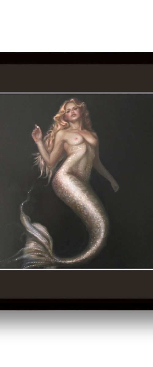 Perla Marina, mermaid oil painting by Ellisa Hague