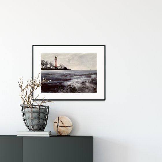 Shepelevsky lighthouse watercolour painting