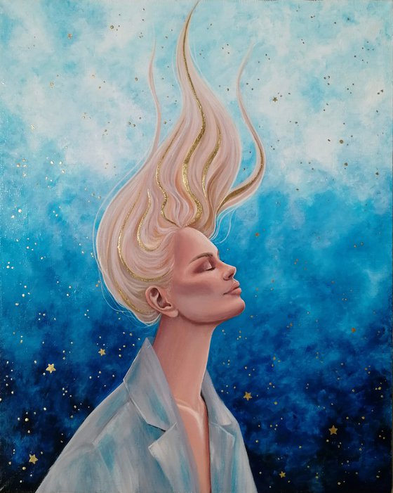Immersion in yourself | 40*50 cm | portrait of a dreaming girl with stars