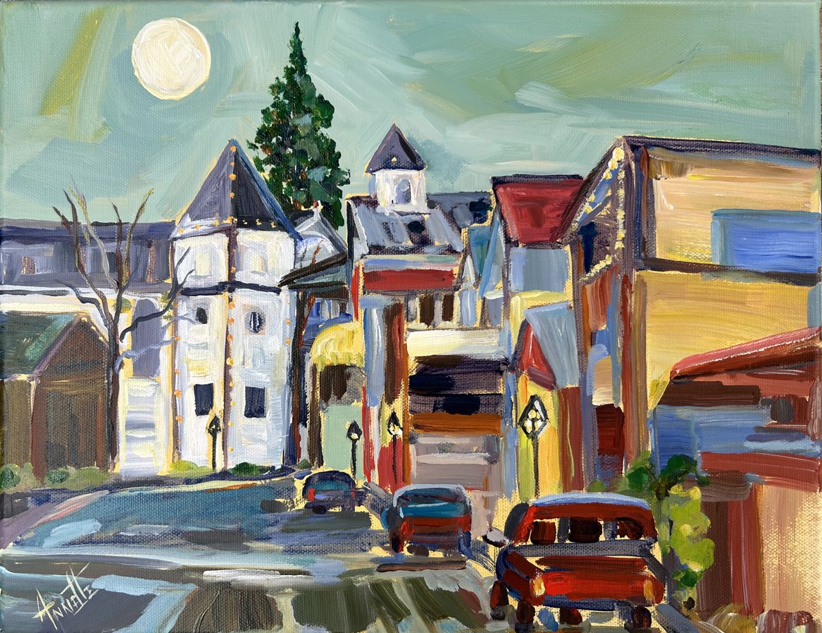 Impressionistic Cityscapes Acrylic Painting By Annette Wolters, 14 X 11, Broad Street, Original Artwork