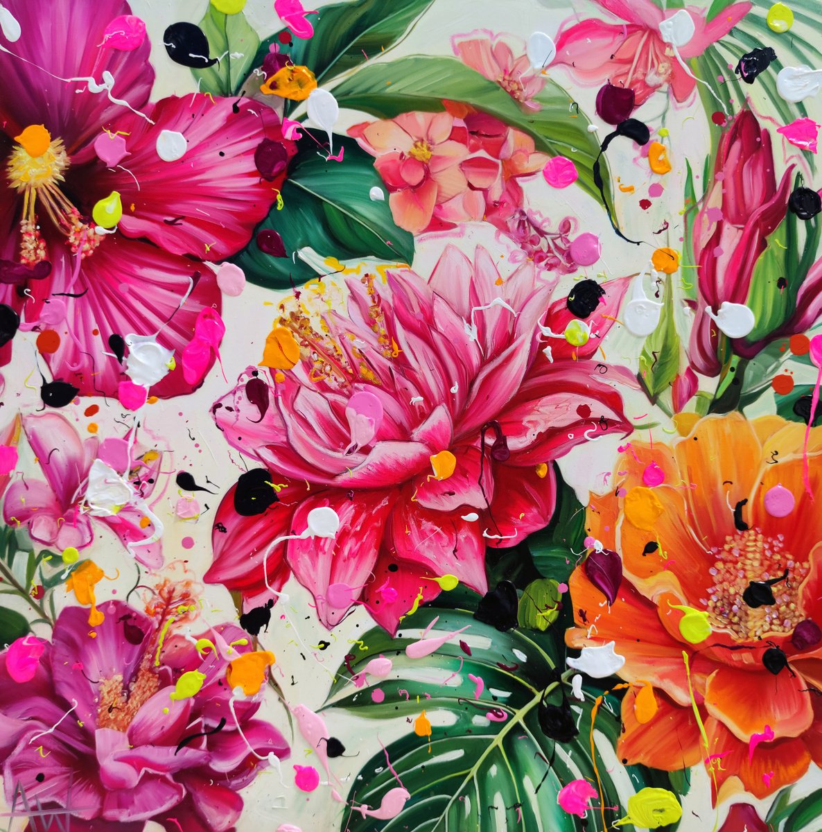 Photorealistic Botanical Oil Painting By Angie Wright, 31 X 31, Blooming Botanica, Original Artwork