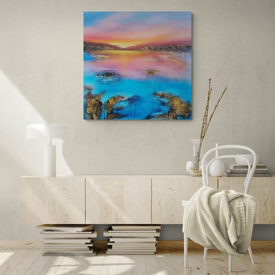 A beautiful large modern abstract figurative seascape painting "Evening mood"