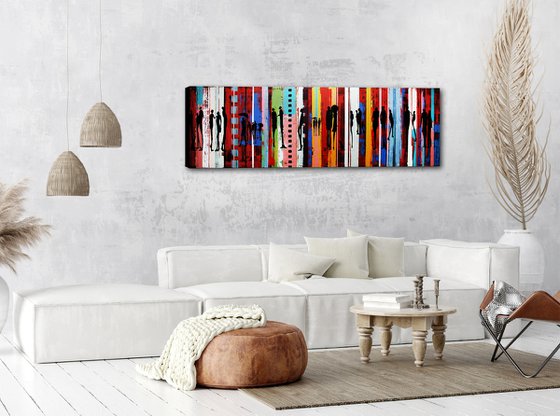 CITY LIGHTS - ABSTRACT PAINTING * 180 x 60 CMS * PEOPLE * STREET LIFE *