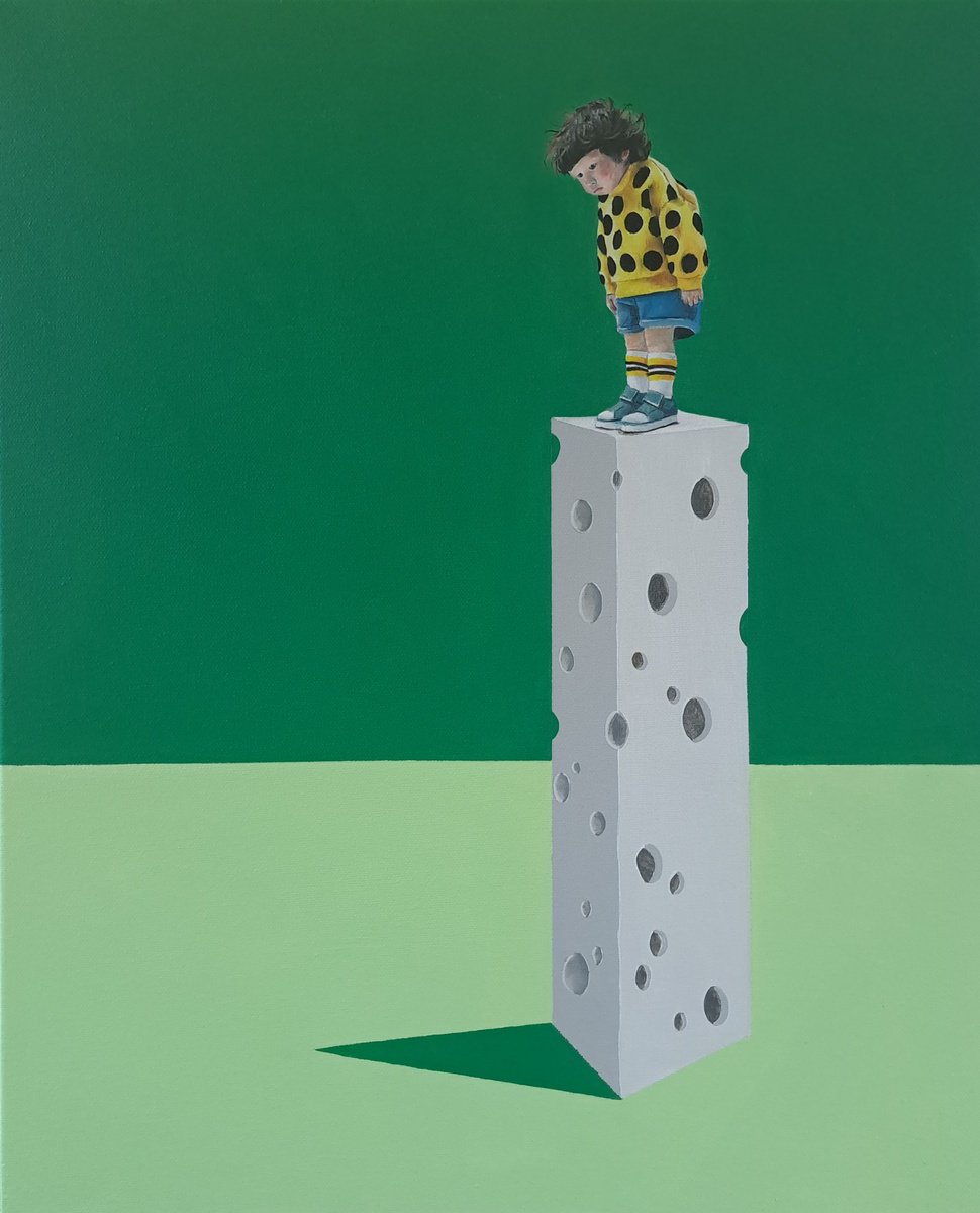 Surrealistic Portrait Painting By Lee Jenkinson, 18 X 22", Pros And Cons, Original Artwork