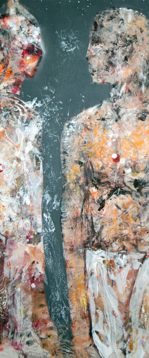 SUPERBE LOVE COUPLE ANCIENT LOOK ANCESTRAL PRIMORDIAL WEDDING HIM AND HER LARGE MASTERPIECE BY KLOSKA by Kloska Ovidiu