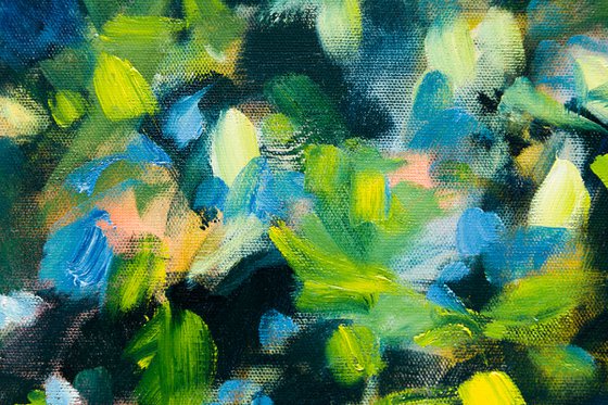 Nocturnal flowering in blue and green - Monet inspired - Modern nature wall art Ready to hang