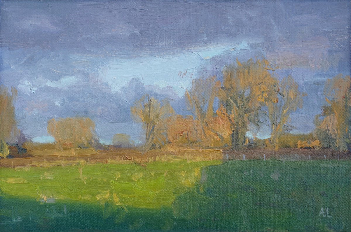 Impressionistic Landscape Oil Painting By Alex James Long, 12 X 8, Clouds, Oxfordshire, Original Artwork