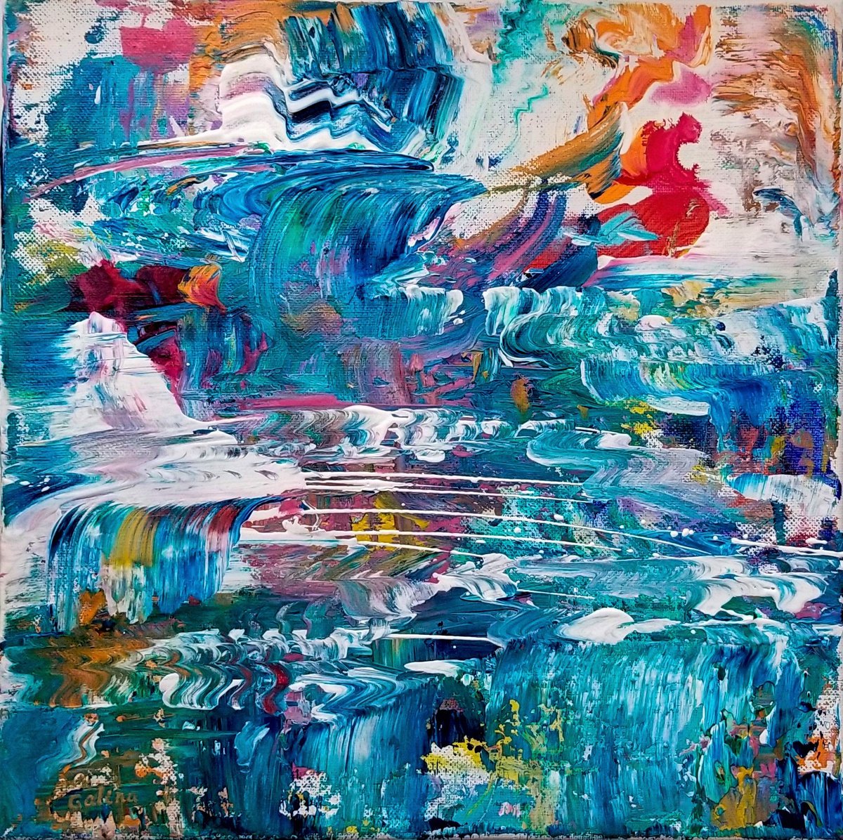 Surrealistic Abstract Acrylic Painting By Galina Victoria, 12 X 12, Winds Of Change 11-11-19, Original Artwork